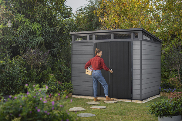 Пластиковый сарай Cortina 9x7 серый 279 х 218см  | Купить в Интернет-магазине | Цена 290 000 ₽ Пластиковый сарай для дачи